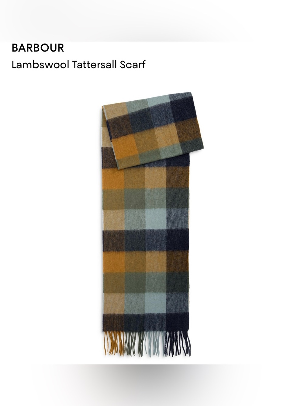 Barbour Lambswool Tattersall Scarf in Mustard, Slate Blue, Olive & Cream